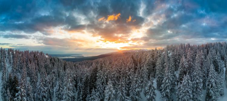 a snowy winter landscape at sunset in british columbia canada