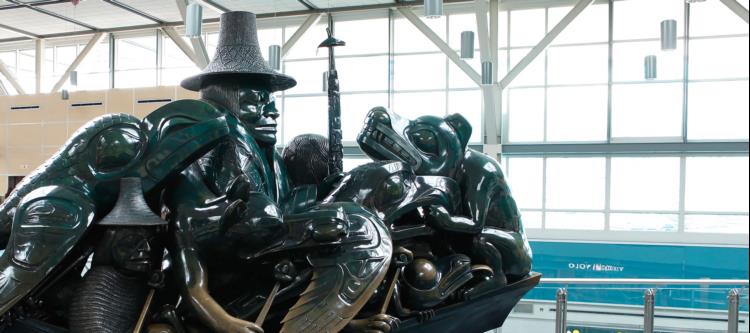 Image of "Jade Canoe" art piece at YVR
