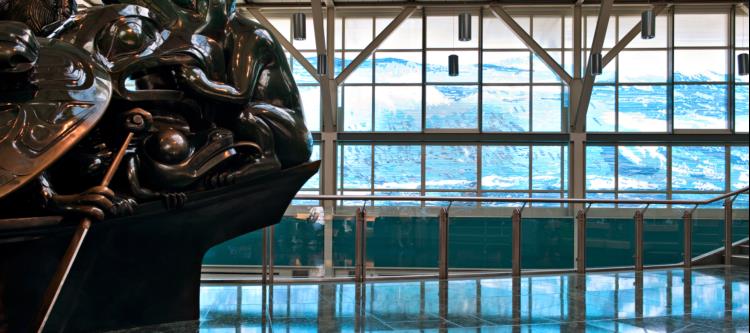 Image of "The Great Wave" art piece at YVR